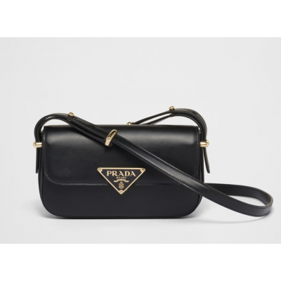 PRADA LEATHER SHOULDER BAG BLACK 1BD339 (20.5*10.5*4cm)