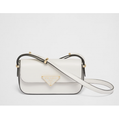 PRADA LEATHER SHOULDER BAG WHITE 1BD339 (20.5*10.5*4cm)