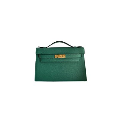 HERMES KELLY POCHETTE HANDMADE BAG IN MALACHITE EPSOM CALFSKIN (22*14*7cm)