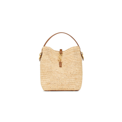 YSL LE 37 IN WOVEN RAFFIA AND VEGETABLE-TANNED LEATHER 773991GAAD72080 (20*25*16cm)