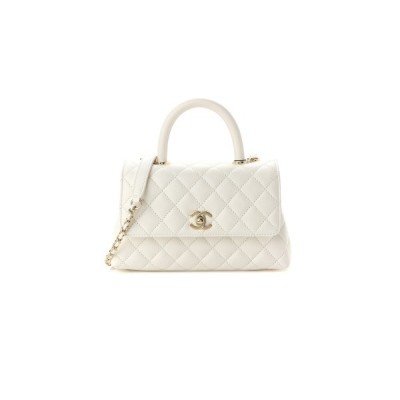CHANEL MASTER CAVIAR QUILTED MINI COCO HANDLE FLAP WHITE (24*14*10cm)