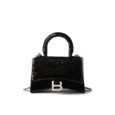 BALENCIAGA BLACK HOURGLASS XS SEQUINNED HANDBAG MATCHESFASHION US (19*12.1*7.6cm)