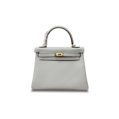 HERMÈS KELLY 25 PEARL GRAY SWIFT GOLD BUCKLE (25*17*7cm)