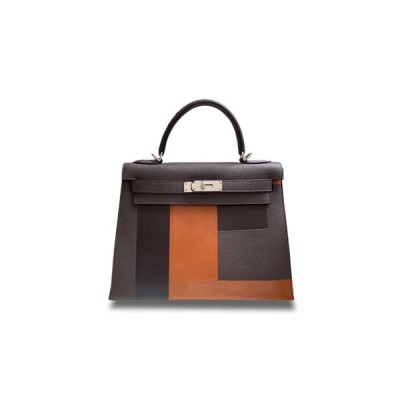 HERMÈS MASTER KELLY 28 TOGO DARK COFFEE LETTER BAG SILVER BUCKLE (28*22*10cm)