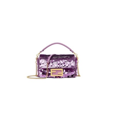 FENDI BAGUETTE MINI - PURPLE SEQUIN AND LEATHER BAG 8BS017AMP0F1JCO (20*13*5cm)