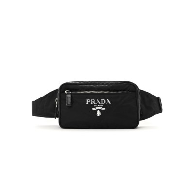 PRADA TESSUTO RE-NYLON LOGO PRINT BELT BAG BLACK (22*13*6cm)