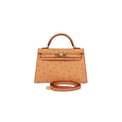 HERMÈS MASTER MINI KELLY II GOLD OSTRICH GOLD HARDWARE (19*12*5.5cm)