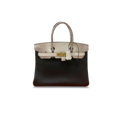 HERMÈS MASTER BIRKIN 30 HIMALAYAN LEATHER AND TOGO MILKSHAKE BLACK GOLD BUCKLE H076235CKV3 (30*22*16cm)