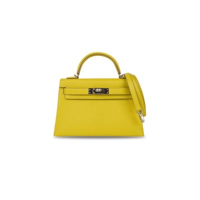 HERMÈS MASTER MINI KELLY II LIME CHEVRE LEATHER PALLADIUM HARDWARE (19*12*5.5cm)