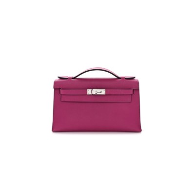 HERMÈS SWIFT KELLY POCHETTE CLUTCH ROSE POURPRE (22*14*7cm)