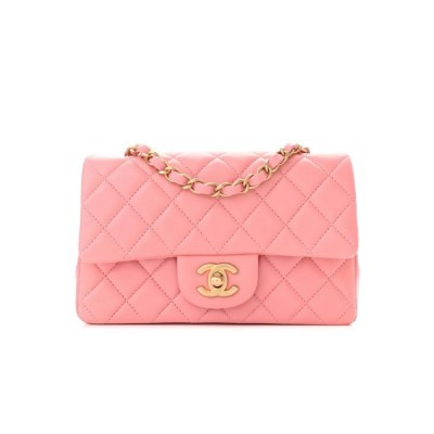 CHANEL LAMBSKIN QUILTED MINI RECTANGULAR FLAP PINK GOLD HARDWARE (20*11*6cm)