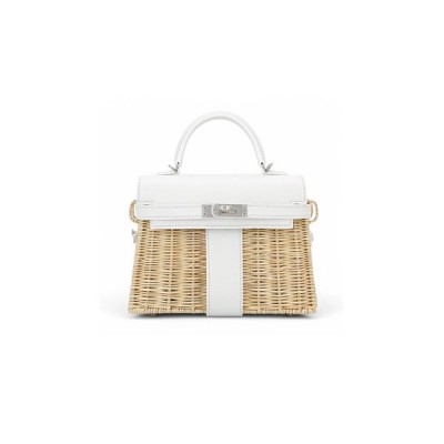 HERMÈS MASTER MINI PICNIC KELLY 20 WHITE SWIFT PALLADIUM HARDWARE (20*14*8cm)