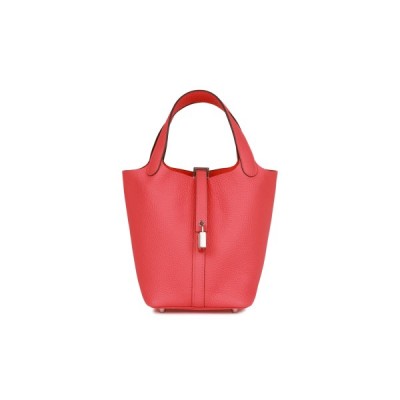 HERMES PICOTIN LOCK 18 ROSE TEXAS CLEMENCE PALLADIUM HARDWARE (18*13*18cm)