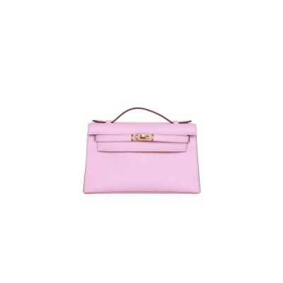 HERMES KELLY POCHETTE MAUVE SYLVESTRE SWIFT ROSE GOLD HARDWARE  (22*12*13cm)