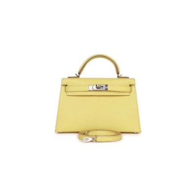 HERMÈS MINI KELLY II SELLIER LIMONCELLO CHEVRE PALLADIUM HARDWARE (19*12*5.5cm)