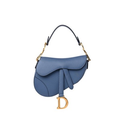 DIOR GRAINED CALFSKIN MINI SADDLE BAG DENIM BLUE (17*15*5cm)