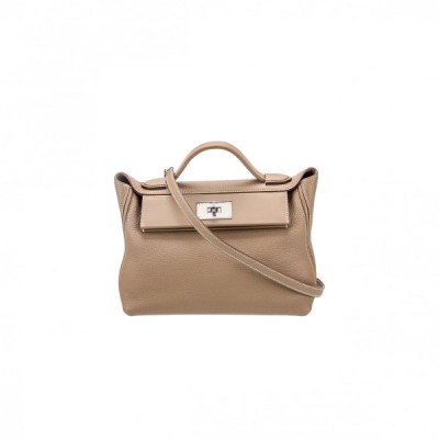 HERMÈS 24/24 29 CLEMENCE BEIGE DE WEIMAR PALLADIUM HARDWARE H075241CPAT (29*24*15cm)