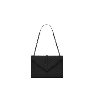 YSL ENVELOPE LARGE BAG IN MIX MATELASS&amp;EACUTE; GRAIN DE POUDRE EMBOSSED LEATHER 600166BOW981000 (31*22*7.5cm)