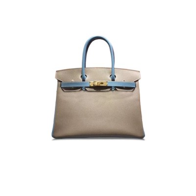 HERMES MASTER BIRKIN 30 EPSOM ELEPHANT GREY AND DENIM BLUE WITH GOLD BUCKLE H028369CK14 (30*23*15cm)