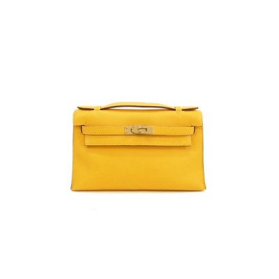 HERMÈS MASTER KELLY POCHETTE JAUNE D’ SWIFT GOLD HARDWARE (22*14*7cm)