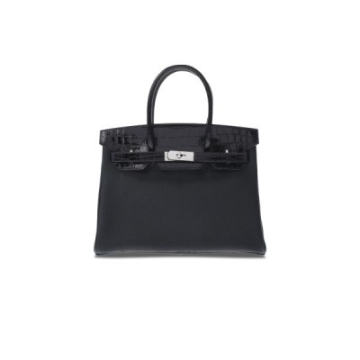 HERMES MASTER BARKIN 35 BAG IN BLACK MATTE CROCODILE AND LEATHER 461161 (35*25*18cm)