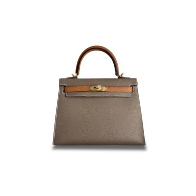 HERMÈS MASTER KELLY 25 EPSOM ELEPHANT GRAY WITH GOLDEN BROWN GOLD BUCKLE (25*17*7cm)