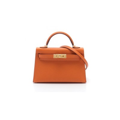 HERMÈS MASTER MINI KELLY II EPSOM LEATHER ORANGE GOLD BUCKLE (19*12*5.5cm)