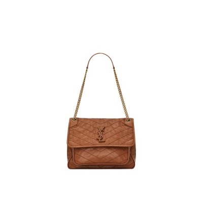 YSL NIKI MEDIUM CHAIN BAG IN CRINKLED VINTAGE LEATHER 6331581YG072522 (28*20*8.5cm)