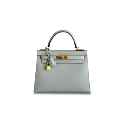 HERMÈS MASTER KELLY 25 EPSOM LEATHER LINEN BLUE GOLD BUCKLE (25*17*7cm)