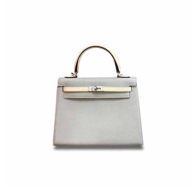 HERMÈS KELLY 25 EPSOM SEAGULL GRAY MILKSHAKE SILVER BUCKLE (25*17*7cm)