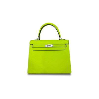 HERMÈS KELLY 25 EPSOM KIWI GREEN SILVER BUCKLE (25*17*7cm)