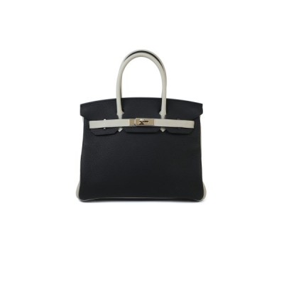 HERMES BIRKIN 25 BLACK AND WHITE CLEMENCE BAG 4212717702 (25*20*13cm)