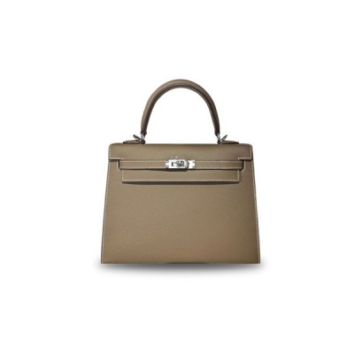 HERMÈS KELLY 25 EPSOM LEATHER ELEPHANT GRAY SILVER BUCKLE (25*17*7cm)