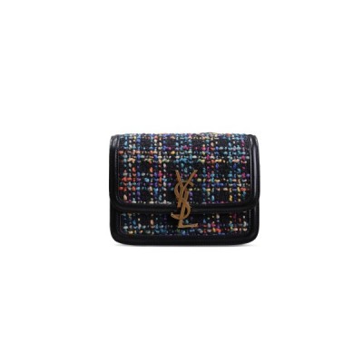 YSL SOLFERINO SMALL SATCHEL WOVEN WOOL SHOULDER BAG IN NERO&amp;MULTICOLOR 634306634306 (19*13*5cm)