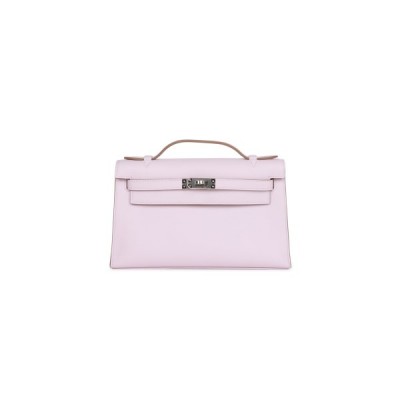 HERMES MASTER KELLY POCHETTE MAUVE PALE SWIFT PALLADIUM HARDWARE (22*14*7cm)