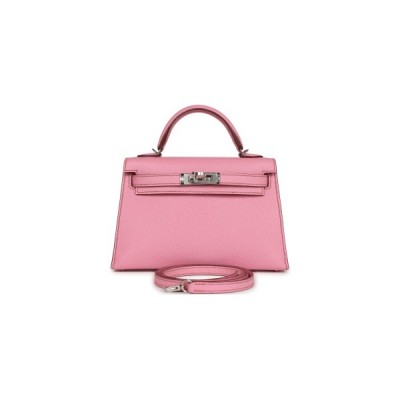 HERMÈS MINI KELLY II BUBBLEGUM WITH PALLADIUM HARDWARE (19*12*5.5cm)