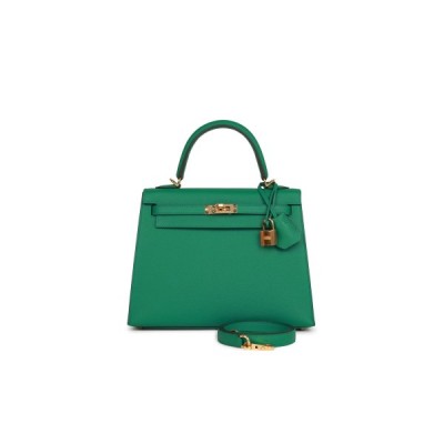 HERMES KELLY SELLIER 25 VERT VERTIGO EPSOM GOLD HARDWARE HANDMADE  (25*17*7cm)