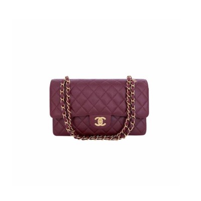 CHANEL VINTAGE BURGUNDY WINE RED CAVIAR MEDIUM CLASSIC DOUBLE FLAP BAG  A37586 (25.5*15.5*6.5cm)