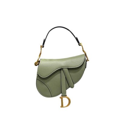 DIOR SMALL SADDLE BAG IN GRAINED CALFSKIN GREEN (17*15*5cm)