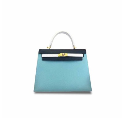 HERMÈS MASTER KELLY 25 EPSOM MACARON BLUE IZMIR BLUE GOLD BUCKLE (25*17*7cm)
