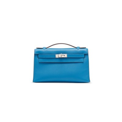 HERMES MASTER A MYKONOS SWIFT LEATHER KELLY POCHETTE WITH PALLADIUM HARDWARE (22*14*7cm)