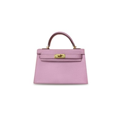 HERMÈS CHEVRE MINI KELLY II SELLIER 20 MALVA PURPLE GOLD BUCKLE (19*12*5.5cm)