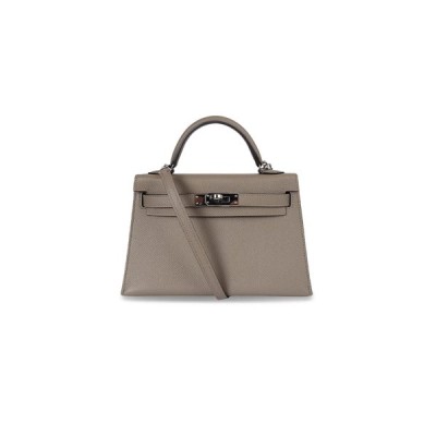 HERMÈS MASTER MINI KELLY II EPSOM ALUMINUM ALLOY GRAY SILVER BUCKLE (19*12*5.5cm)