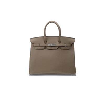 HERMES BIRKIN 35 TOGO LEATHER TRENCH COAT GREY AND SILVER BUTTONS BAG BK3516TGSS (35*28*18cm)