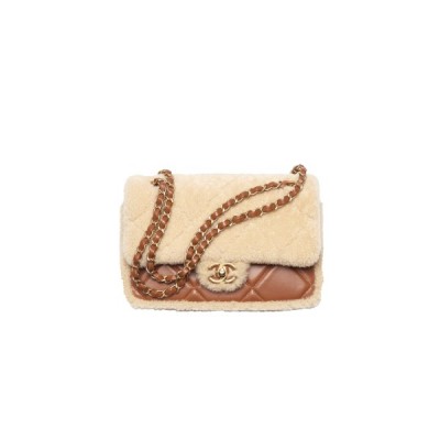 CHANEL SHEARLING LAMBSKIN &amp; GOLD-TONE METAL FLAP BAG AS5148 (18*12*6cm)