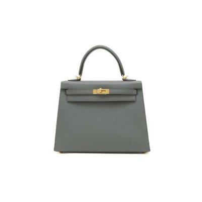 HERMÈS MASTER EPSOM KELLY 25 PEWTER GRAY GOLD BUCKLE (25*17*7cm)