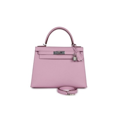 HERMÈS KELLY SELLIER 25 MAUVE SYLVESTRE EPSOM PALLADIUM HARDWARE (25*17*7cm)
