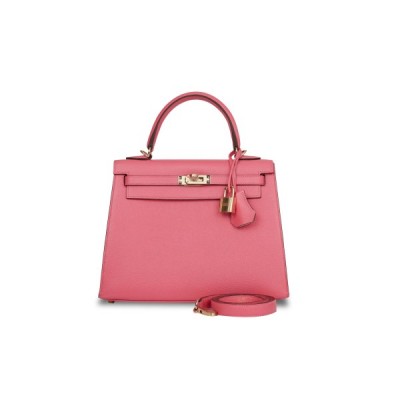 HERMÈS KELLY SELLIER 25 ROSE AZALEE VERSO EPSOM PERMABRASS HARDWARE (25*17*7cm)