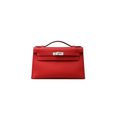 HERMES MASTER KELLY POCHETTE ROUGE CASAQUE EPSOM WITH PALLADIUM HARDWARE (22*14*7cm)