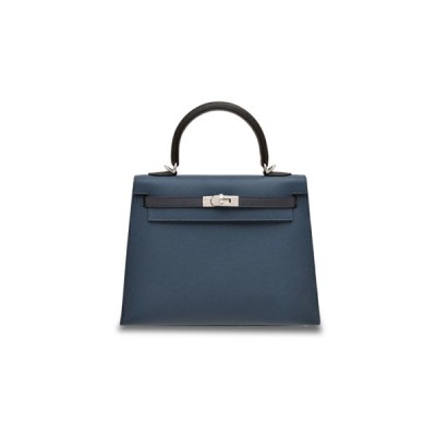 HERMÈS KELLY 28 EPSOM DUCK BASKET PEWTER GRAY SILVER BUCKLE (28*22*10cm)